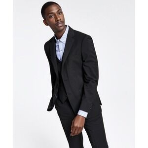 Tommy Hilfiger Sport Coat Men 40L Black Wool Blend Two Button Blazer Suit Jacket